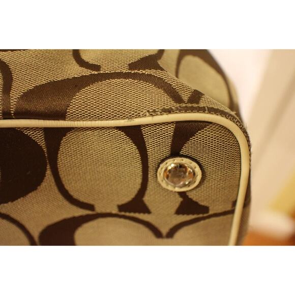 COACH SIGNATURE STRIPE FRAMED PURPLE CARRYALL SATCHEL BAG PURSE #F13533 (p170 - Picture 9 of 10